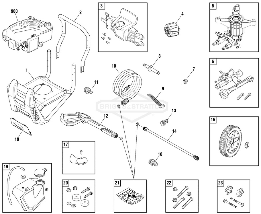 Briggs & Stratton pressure washer model 020603-00 replacement parts, pump breakdown, repair kits, owners manual and upgrade pump.